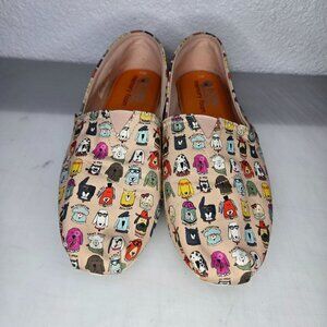 Bobs For Dogs Womens 11 Canvas Shoes With Colorful Dog Pattern & Memory Foam